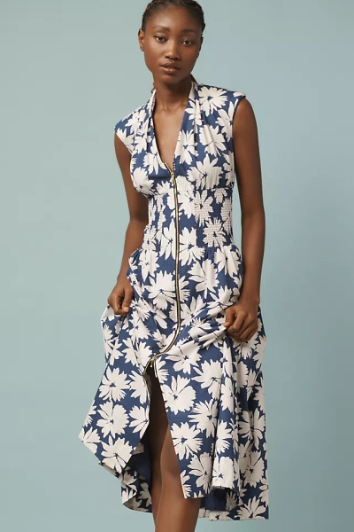 The Tommie Cap-Sleeve Smocked Front-Zip Shirt Dress