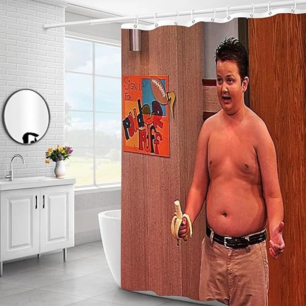 CHUBJIA Gibby Icarly Funny Meme Shower Curtain,Gibby Bathroom Curtains,Chubby Boys Shower Bath Curtains Sets with Plastic Hooks (B,79"x79")