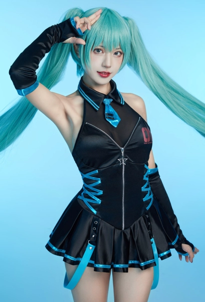 Vocal Dérivé Sexy Maillot de Bain Une Pièce Sans Manches avec Col en V Assorti Gants et Cravate