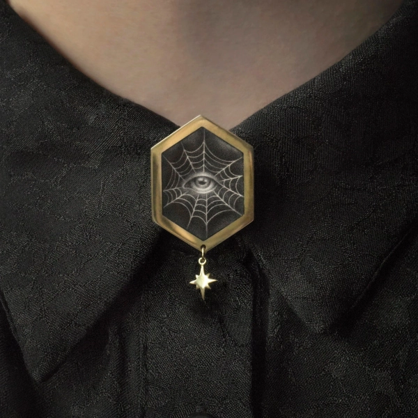 Victorian Gothic brooch eye in spider's web, antique cameo style, lovers eye inspired, Queen of the Night from The Magic Flute, Witchcore