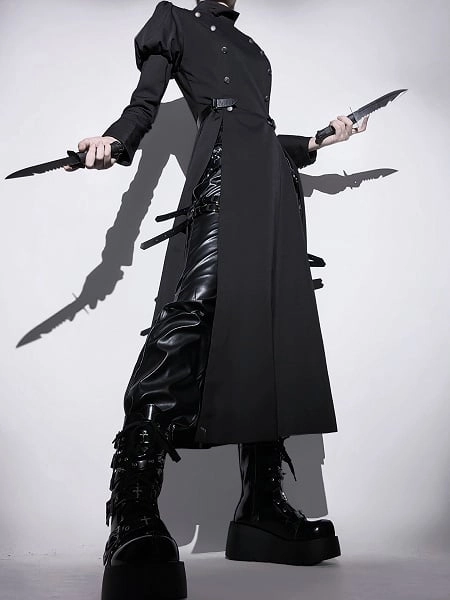 [$115.00]Black Juliette Sleeves Slit Hem Nun Lolita OP Adjustable Belt on Waist