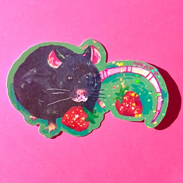 STRAWBERRY RAT holographic sticker
