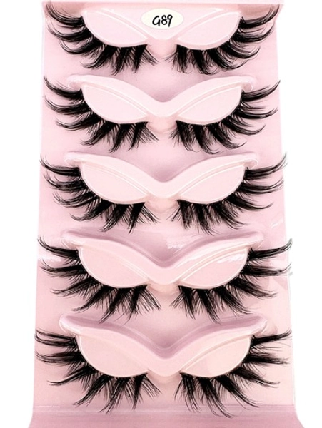 HBZGTLAD 5pairs/set Natural Long 3d Transparent Stem Cat-eye Cartoon False Eyelashes With Messy Wispy End, Eyelash Extension Kit