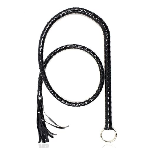 CALIDAKA Faux Leather Black Whip Costume Whip Handmade Bullwhip, Whip Costume Accessory Horse Riding Crops Equestrianism Whips for Stage Performance Racing Cosplay Costume Accessories