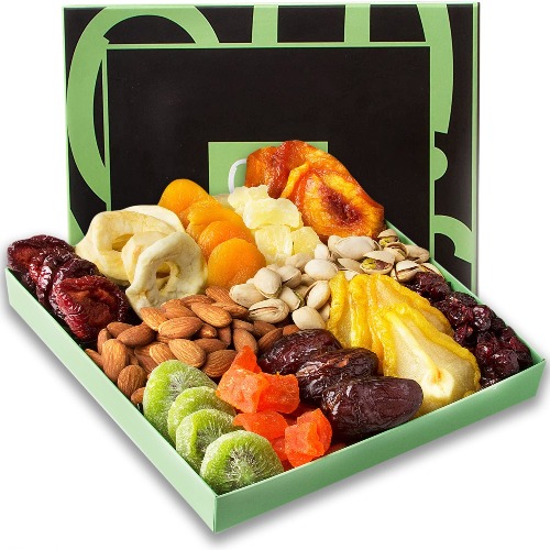 Nut and Dried Fruit Gift Basket - Prime Arrangement Platter- Assorted Nuts and Dried Fruits Holiday Snack Box - Birthday, Anniversary, Corporate Treat Box for Women, Men - Oh! Nuts - 12 Variety - L
