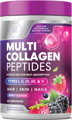 Collagen Peptides Powder - Multi Collagen Complex - Type I, II, III, V, X, Grass Fed, Hair, Skin, Nail & Joint Support - Hydrolyzed Protein - Keto, Paleo, Non-GMO, Berry Flavor for Women - 30 Servings - 