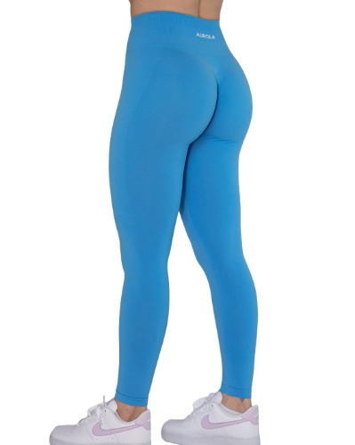 AUROLA Workout Leggings for Women Seamless Scrunch Tights Tummy Control Gym Fitness Girl Sport Active Yoga Pants - Medium Azure Blue
