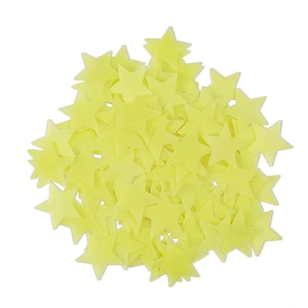 AM AMAONM 100 Pcs Yellow Glow in The Dark Luminous Stars Fluorescent Noctilucent Plastic Wall Stickers Murals Decals for Home Art Decor Ceiling Wall Decorate Kids Babys Bedroom Room Decorations