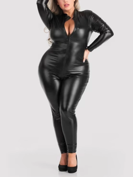 Lovehoney Plus Size Fierce Wet Look Zip-Around Catsuit
