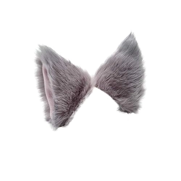 WeeH A Pair of Cartoon Animal Furry Ears Hair Clips Halloween Costume Headwear for Women Men at Birthday Party Anime Theme (Cat Grey)