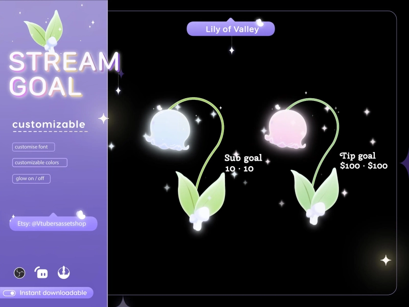 Stream Widget | Lily of Valley Goal Widget | Glassy Lily Flower Goal Widget for Twitch Streamers | Streamelements Streamlabs OBS