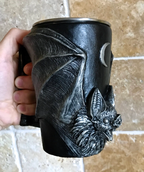 Vampire Bat Mug | Hand Sculpted Resin Gothic Art Mug with Stainless Steel Liner| Spooky Bat Mug, Halloween Gift and Gothic Home Decor