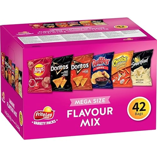 Frito-Lay Variety Packs Flavour Mix Flavoured Snacks, 42 bags (6x18g / 36x28g)