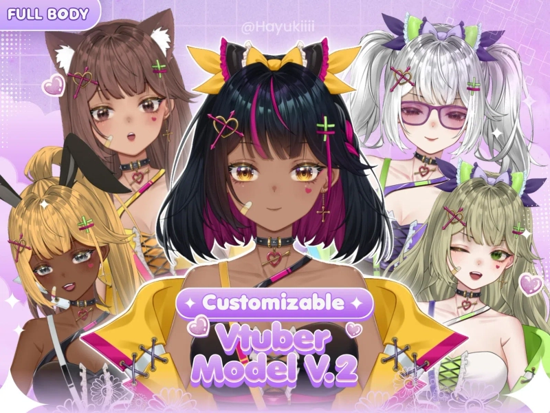 Customizable Live2D Vtuber Model V.2,  Premade Vtuber (Ready to Use) - Full Body Vtuber Model by Hayukiiii (@Hayukiiii)