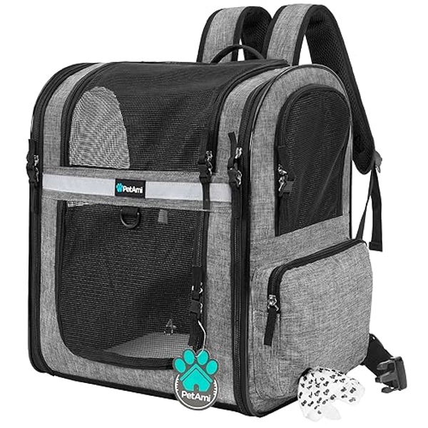 PetAmi Dog Backpack Carrier for Small Large Cat, Pet, Puppies, Ventilated Pet Hiking Backpack Travel Bag, Airline Approved Cat Backpack Carrier, Safety Back Support, Camping Biking, Max 18 lbs, Grey - Heather Grey