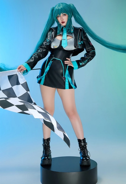 Vocal Racing Suit Top and Skirt with Short Jacket and Tie Casual Outfit