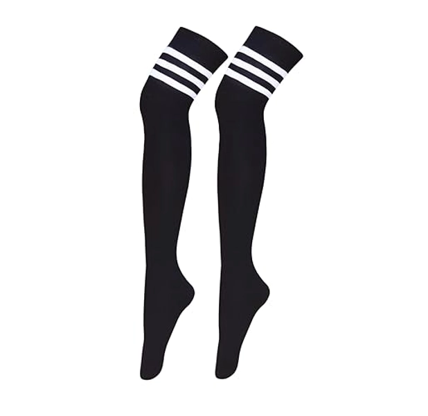 Bestjybt Women Thigh High Socks Cotton Warm Over the Knee High Leg Warmers Long Boot Socks with Stripes