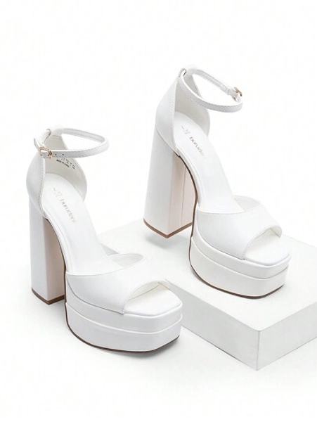 New Arrival Women Fashion Ankle Strap Platform Chunky Heeled Sandals, Sexy Peep Toe Ultra High Heel Sandals For Date, Nightclub And Daily Wear