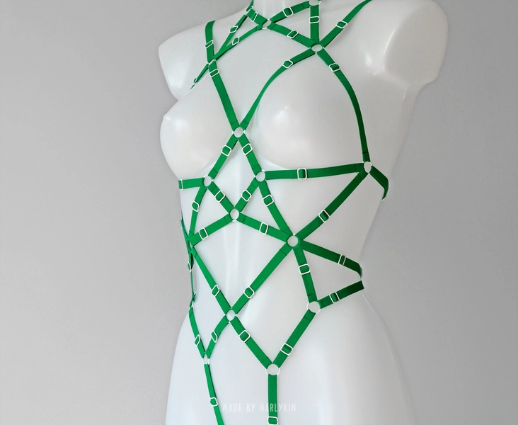 Harness Green Bodysuit, Harness Body, Dance Outfit, Festival Green Clothing, Rave Outfit, Kinky Lingerie, Harness women, Cage Body, Strappy