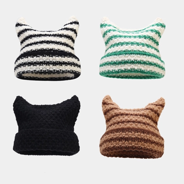 Cat Ears Streetwear Harajuku Beanie Little Devil Striped Knitted Hat