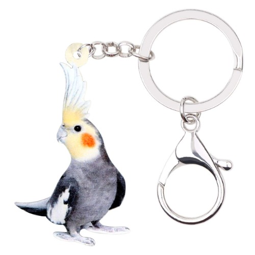 WEVENI Acrylic Cockatiel Parrot Keychain Bird Jewelry For Women Girls Bag Car Key Purse Charms - Grey