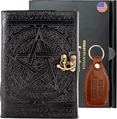 URBAN LEATHER Pentacle Pentagram Star Wiccan Journal Black Book of Shadows Diary for Drawing Sketchbook Scrapbook Writing Notebook, Blank Unlined Pages