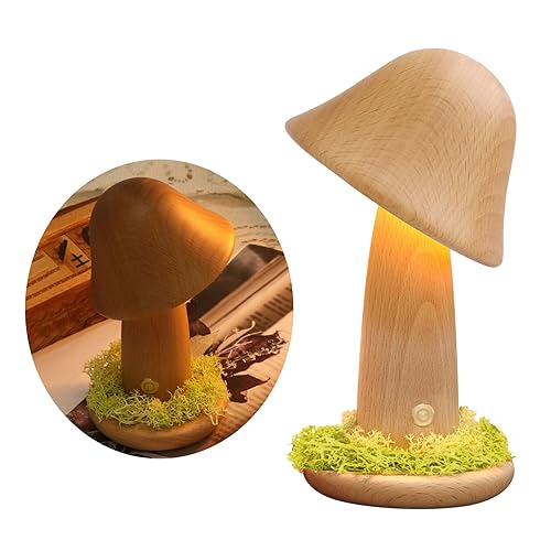 luolety Pilzlampe aus Holz, Kopf um 150 Grad verstellbar, Pilz-Nachtlicht, 3 Farben, dimmbar, Pilz-Tischlampe, Nachttischlampe für Schlafzimmer, Heimdekoration (S) - S