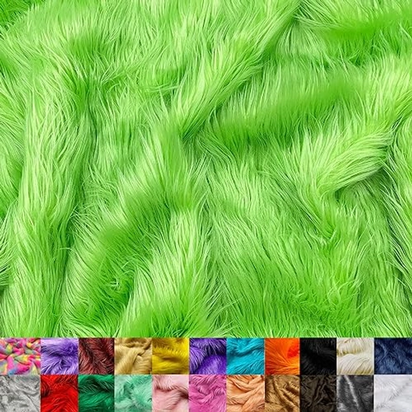 Ice Fabrics Faux Fur Fabric by The Yard - 60 Inches Wide Super Soft and Fluffy Shaggy Mohair Fur Fabric for Costumes, Apparel, Rugs, Pillows, Decorations and More - Lime Green - Half Yard