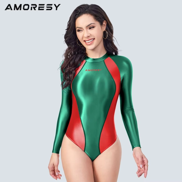 Amoresy Christmas color long-sleeved swimsuit 
