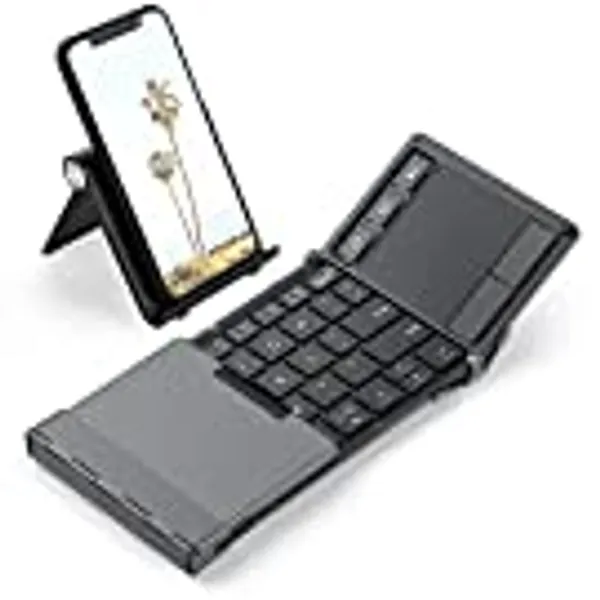 iClever Bluetooth Keyboard, BK08 Folding Keyboard with Sensitive Touchpad (Sync Up to 3 Devices), Pocket-Sized Tri-Folded Fodable Keyboard for Windows Mac Android iOS