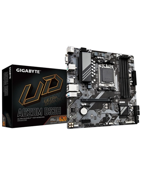 Gigabyte A620M DS3H Ultra Durable AMD AM5 Socket Motherboard, Micro-ATX, 4x DDR5 Slots, 1x M.2 Socket, 1x USB-C Port, GbE LAN, 1x D-Sub / 1x DisplayPort / 1x HDMI Port