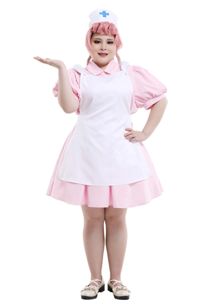 Plus Size Nurse Joy Pink Cosplay Costume Dress with Hat Curvy Costume