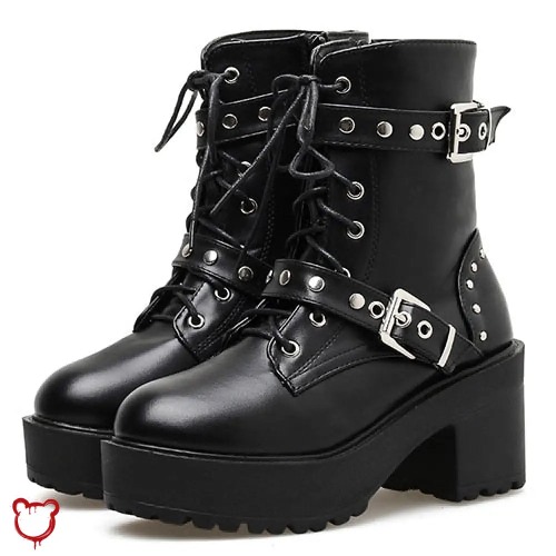 Black Goth Lace-Up Boots - black shoes / 5.5