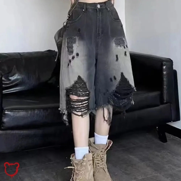 Black Grunge Denim Shorts