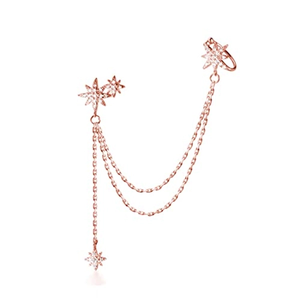 SLUYNZ 925 Sterling Silver Fashion Star Cuff Earring Chain for Women Teen Girls Star Crawler Earring Wrap Earrings