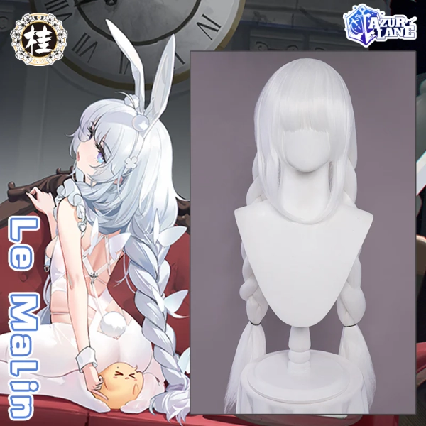 Uwowo Game Azur Lane  Le Malin Rabbit Bunny Cosplay Wig 80cm White Long braided