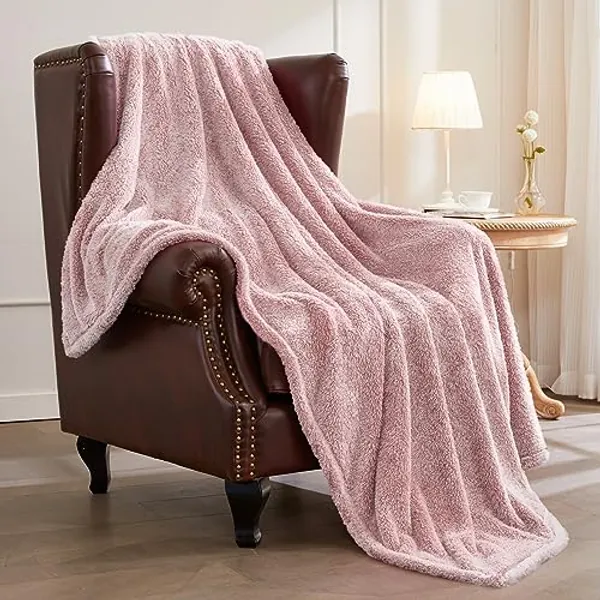 Exclusivo Mezcla Plush Extra Large Fleece Throw Blanket for Couch, Bed and Sofa (50x70 inches,Mixed Dusty Pink) Soft, Warm, Lightweight