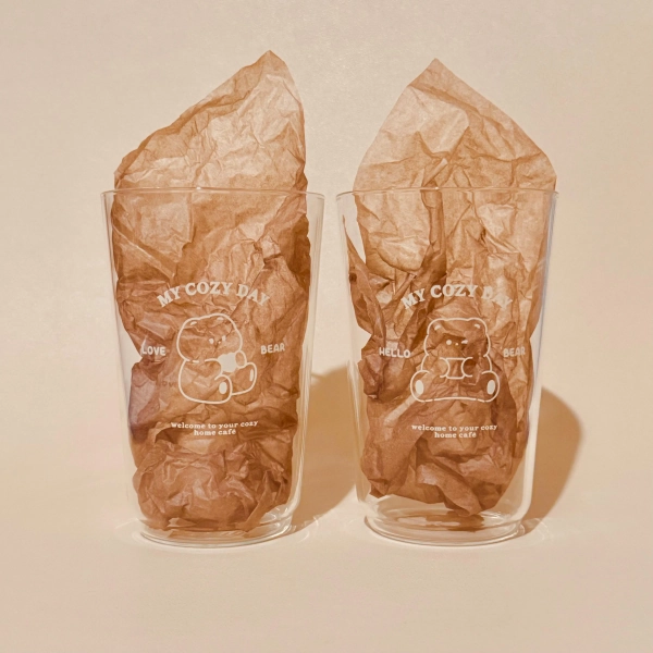 Cute ‘MY COZY DAY’ Glass Cup - Glassware - Kawaii - Cute Bear Design - Drinking Cup - Coffee Tea Juice Milk Water Matcha Drinkware Home Café