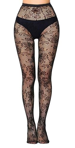 Simply Joshimo Womens Black Patterned Fishnet Net Tights/Ladies Fashion Pattern Pantyhose (Striped) - One Size - Bold English Rose