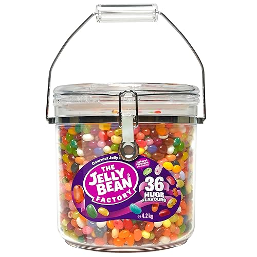 The Jelly Bean Factory, Gourmet Jelly Beans 4.2 Kg Jar - 36 Natural, Real Jelly Fruit Flavours, Retro American Sweets, Chewy Jelly Sweets for Kids, Adults - Bulk Pick & Mix Jelly Beans Gift Christmas