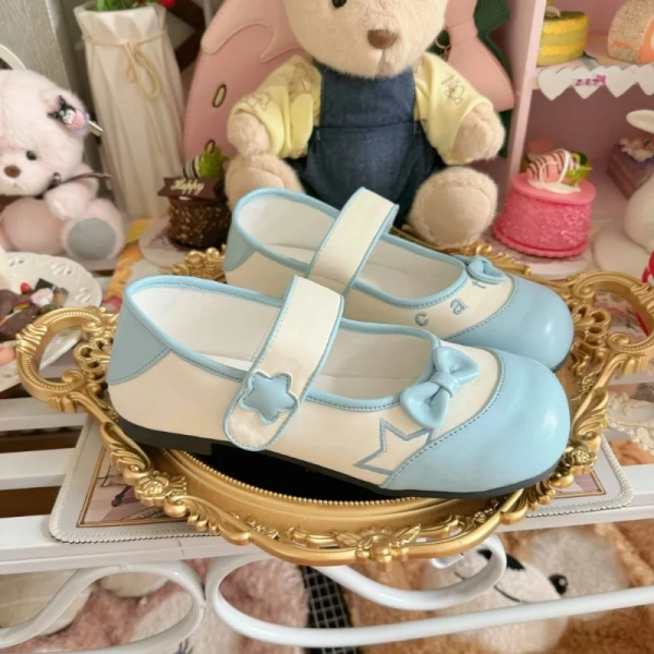 Japanese Summer Original Indoor Round Head Bow Color Matching Leather Buckle Design Sense Star Flat Shoes For Women - AliExpress 322