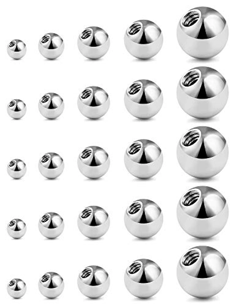 Prjndjw 25Pcs 14G Replacement Balls Externally Threaded Surgical Steel Balls Industrial Barbell Tongue Nipple Belly Button Piercing Rings Parts 3MM-8MM