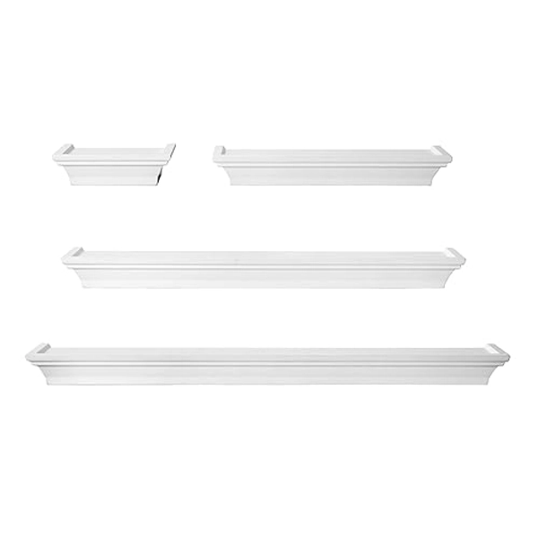 Melannco Arlington Floating Wall Shelves for Bedroom, Living Room, Bathroom, Kitchen, Office, Nursery, Set of 4, White - White - Set of 4 - Arlington