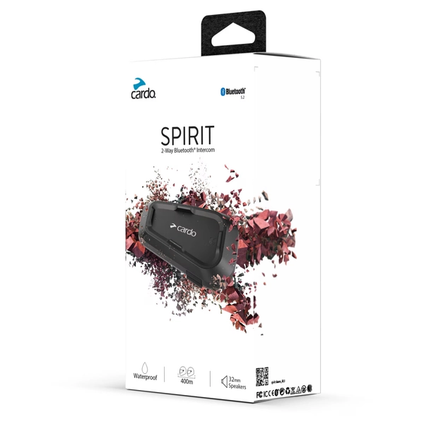 Sistem de comunicare moto Cardo Spirit Single Pack, difuzoare 32mm, Conferinta de pana la 2 rideri simultan, distanta 400m