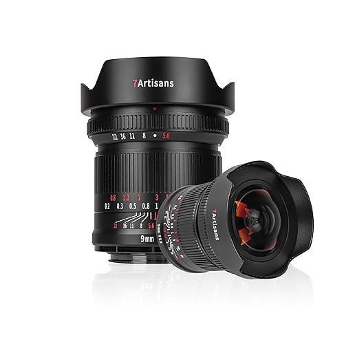 7artisans 9mm F5.6 Full Frame 132° Wide-Angle Lens, Nearly Zero Distortion, 0.2m Minimum Focusing Distance, Compatible for Sony A7 Series A7R A75 A7SII A9 A7C A1, etc. Black - For Sony FE Mount