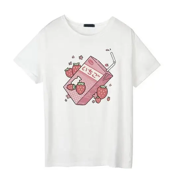 Japanese Strawberry Milk Kawaii T-Shirt in Soft Cotton