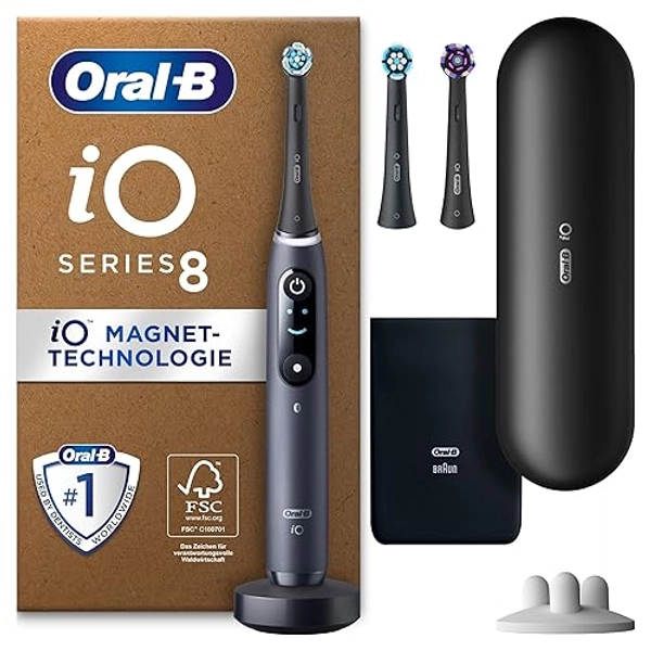 Oral-B iO Series 8 Plus Edition Elektrische Zahnbürste/Electric Toothbrush, PLUS 3 Aufsteckbürsten inkl. Whitening, Magnet-Etui, 6 Putzmodi, Designed by Braun, Geschenk Mann/Frau, Black Onyx