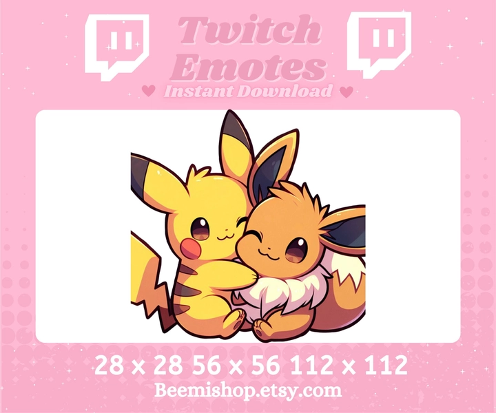 Twitch Discord Emote Pokemon Cute Pikachu Eevee Emotes Hug Hugging Cuddle Server Kawaii Youtube Stream Bestfriends Adorable