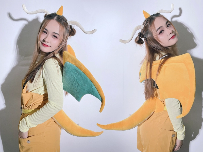 Dragonite costume headband horns, wings and tail cosplay for both kids and adults