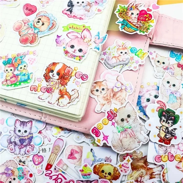Kawaii Vintage Animal Stickers for Cute Decor and Crafting